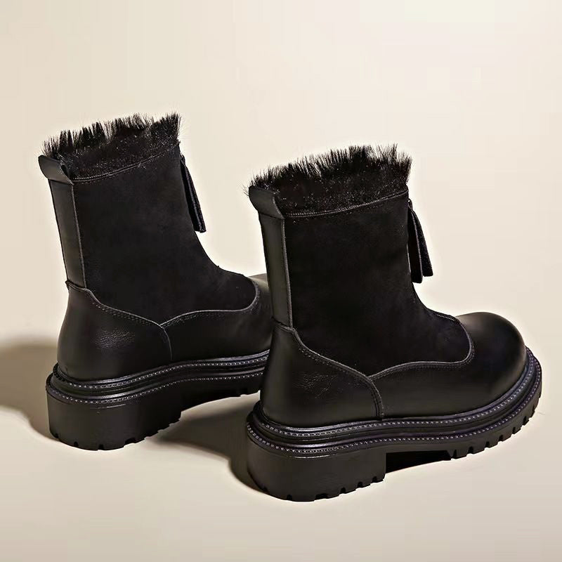 Women__ Ankle Boots with Mixed-Texture Leather Finish