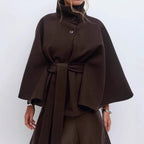 Women__ Belted Cape Coat with Wide Sleeves