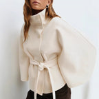 Women__ Belted Cape Coat with Wide Sleeves