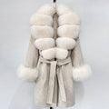 Women__ Belted Wool Coat with Genuine Fur Trim