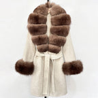 Women__ Belted Wool Coat with Genuine Fur Trim