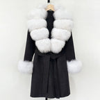 Women__ Belted Wool Coat with Genuine Fur Trim