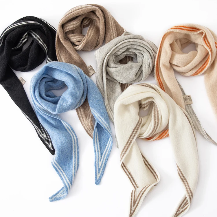 Women__ Cashmere Scarf with Contrast Stripe Trim