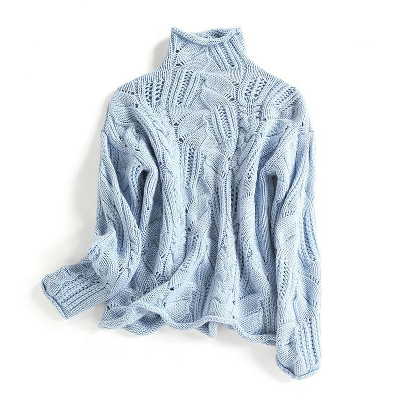 Women__ Cashmere Turtleneck Sweater with Varied Knit Pattern
