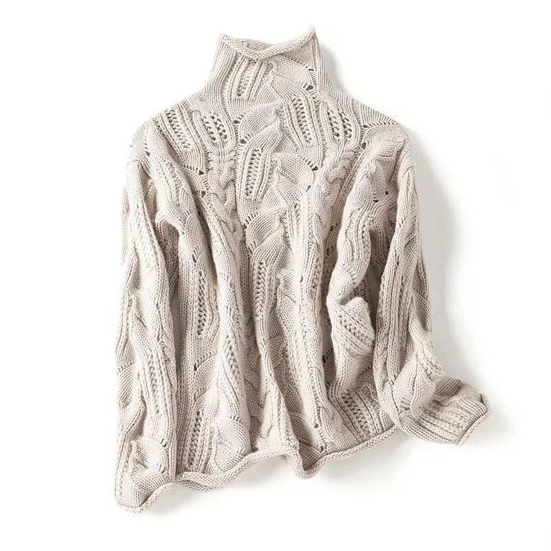 Women__ Cashmere Turtleneck Sweater with Varied Knit Pattern