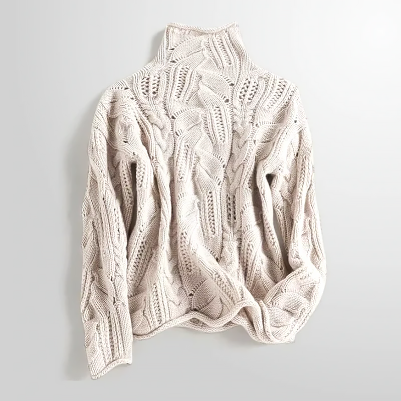 Women__ Cashmere Turtleneck Sweater with Varied Knit Pattern