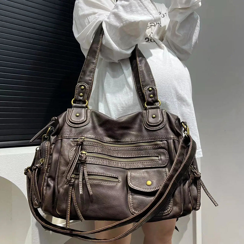 Women__ Casual Faux Leather Shoulder Bag with Multiple Pockets