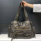 Women__ Casual Faux Leather Shoulder Bag with Multiple Pockets