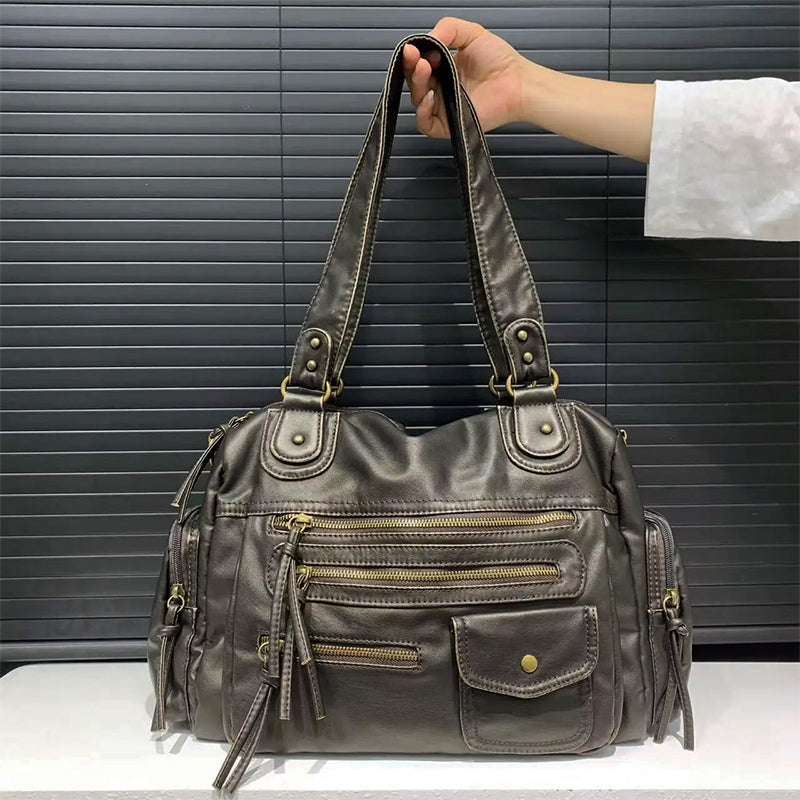 Women__ Casual Faux Leather Shoulder Bag with Multiple Pockets