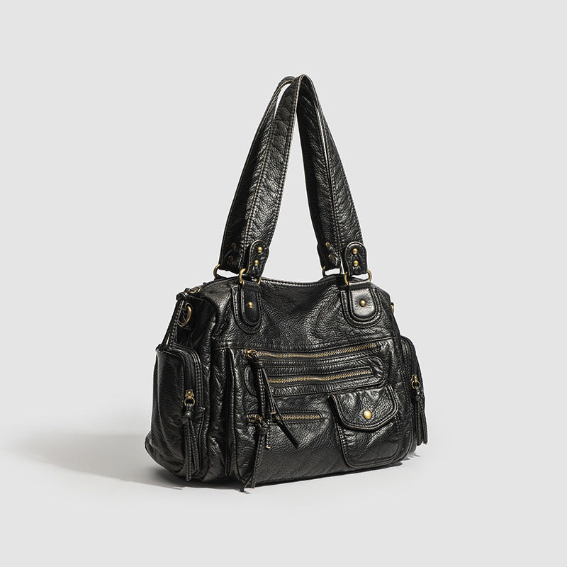 Women__ Casual Faux Leather Shoulder Bag with Multiple Pockets