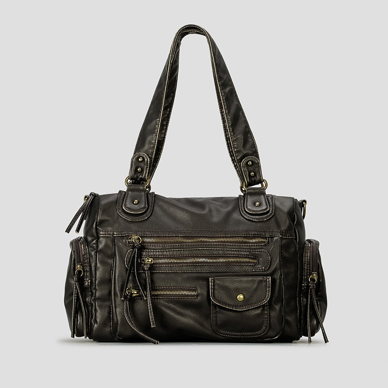 Women__ Casual Faux Leather Shoulder Bag with Multiple Pockets