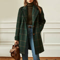 Women__ Checked Trench-Style Coat with Button Closure