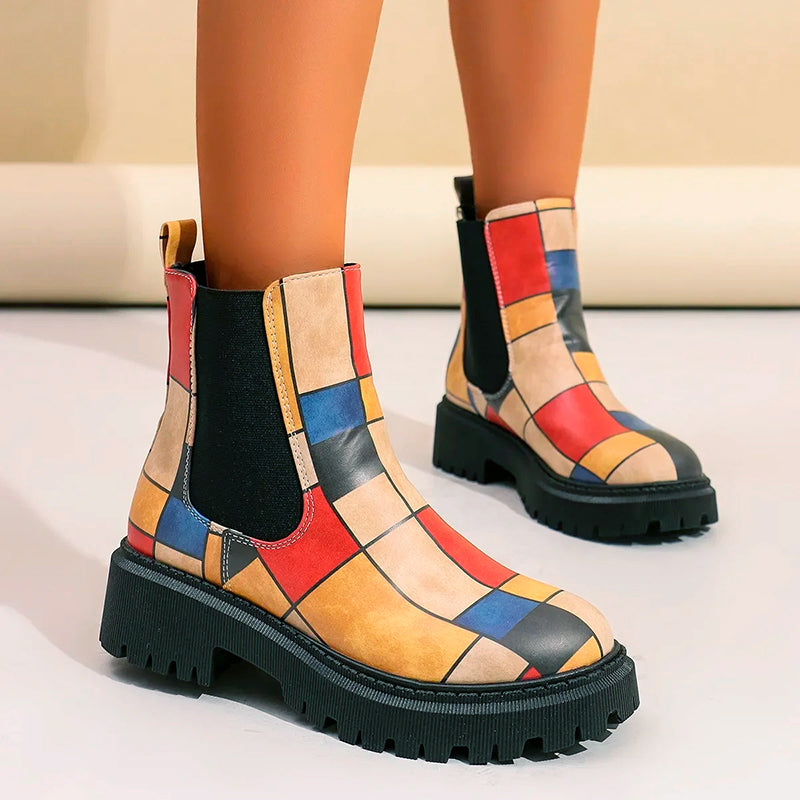 Women__ Chunky Chelsea Boots with Colorful Prints