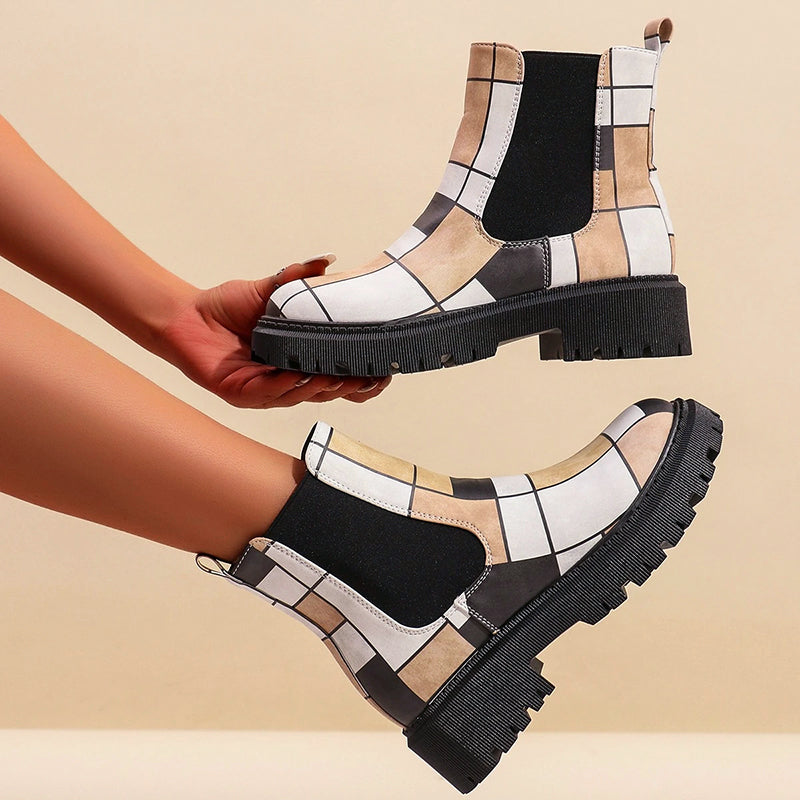 Women__ Chunky Chelsea Boots with Colorful Prints