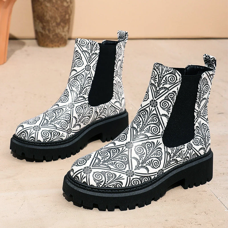 Women__ Chunky Chelsea Boots with Colorful Prints