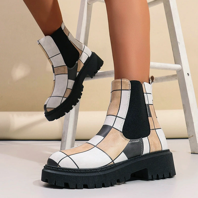 Women__ Chunky Chelsea Boots with Colorful Prints