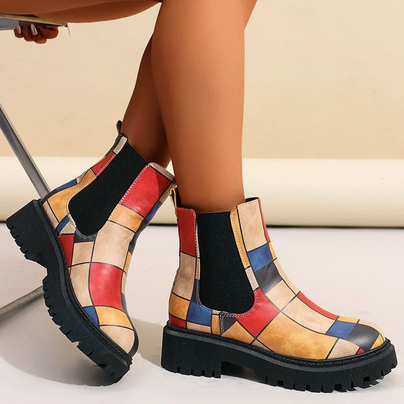 Women__ Chunky Chelsea Boots with Colorful Prints
