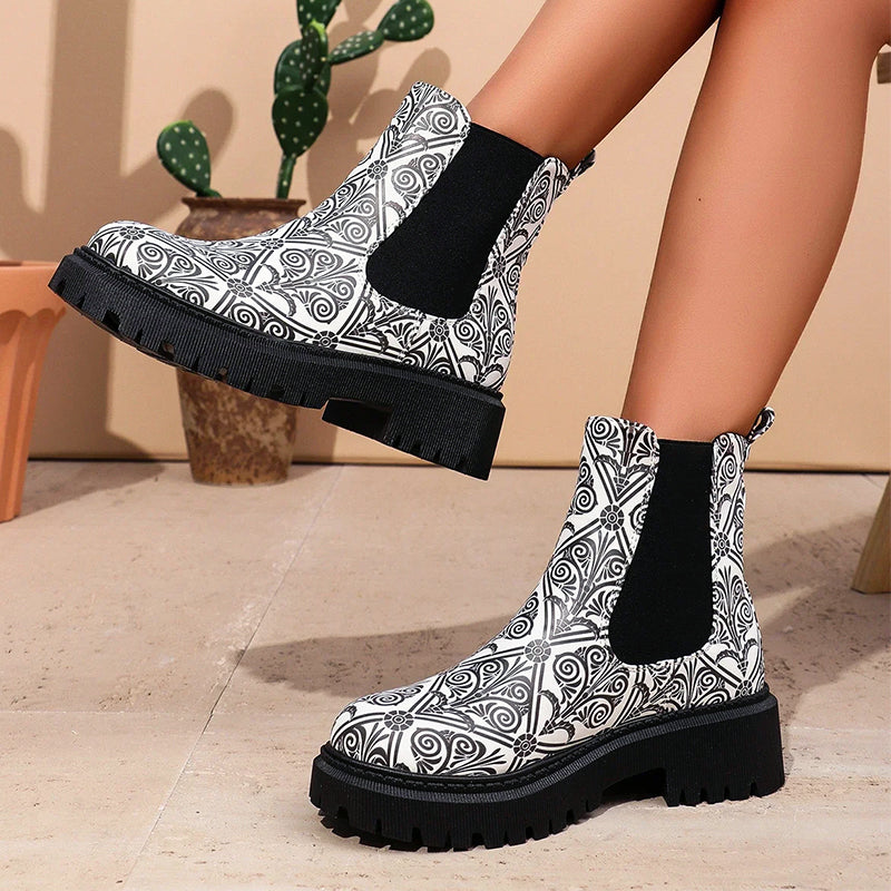 Women__ Chunky Chelsea Boots with Colorful Prints