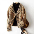 Women__ Cropped Buttoned Jacket with Houndstooth Pattern