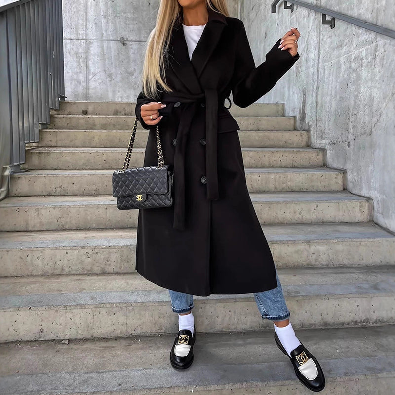 Women__ Double-Button Long Coat with Side Pockets