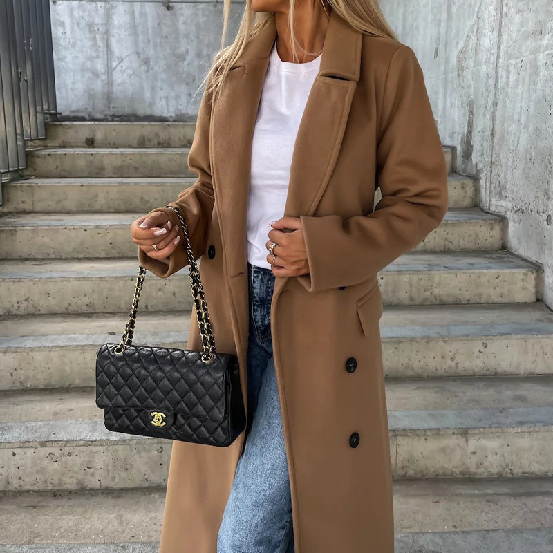 Women__ Double-Button Long Coat with Side Pockets