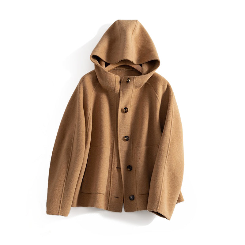 Women__ Double-Sided Wool Hooded Coat with Buttons