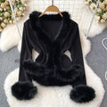 Women__ Elegant Ribbed Top with Faux Fur Trim