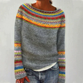Women__ Fair Isle Knit Sweater with Round Neck