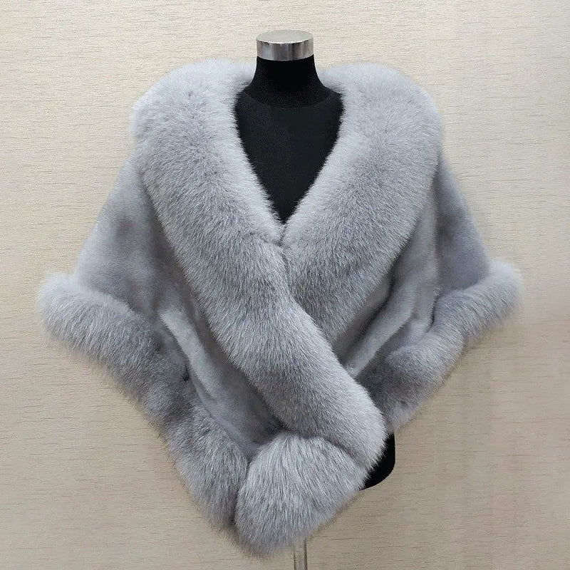 Women__ Faux Fur Cape Scarf with Wide Collar