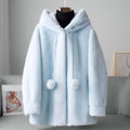 Women__ Faux Fur Hooded Coat with Pom Details