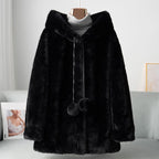 Women__ Faux Fur Hooded Coat with Pom Details