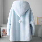 Women__ Faux Fur Hooded Coat with Pom Details