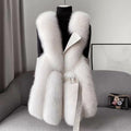 Women__ Faux Fur Vest with Belted Waist and Faux Leather Trim