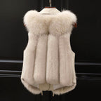 Women__ Faux Fur Vest with Lapel Collar and Waist Tie
