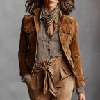 Women's Faux Suede Jacket with Chest Pockets