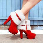 Women__ Festive High-Heel Boots with Fur and Bow Accent
