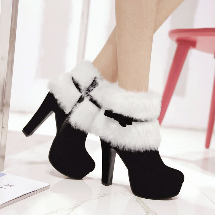 Women__ Festive High-Heel Boots with Fur and Bow Accent