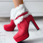 Women__ Festive High-Heel Boots with Fur and Bow Accent