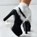 Women__ Festive High-Heel Boots with Fur and Bow Accent