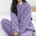Women__ Fleece Pajama Set with Long Sleeve Top and Pants