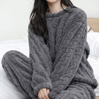 Women__ Fleece Pajama Set with Long Sleeve Top and Pants