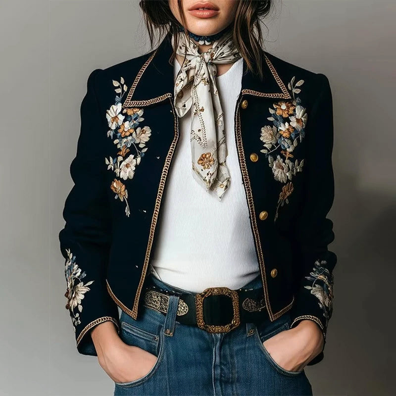Women__ Floral Embroidered Short Jacket