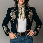 Women__ Floral Embroidered Short Jacket
