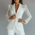Women__ Floral Lace Blazer with Button Front