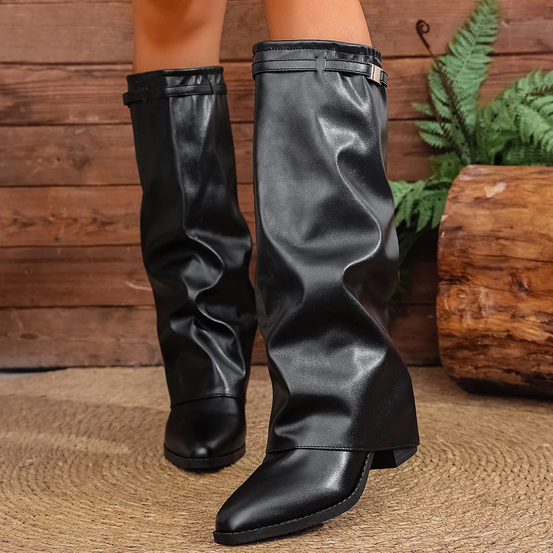 Women__ Fold-Over Knee Boots with Square Heels