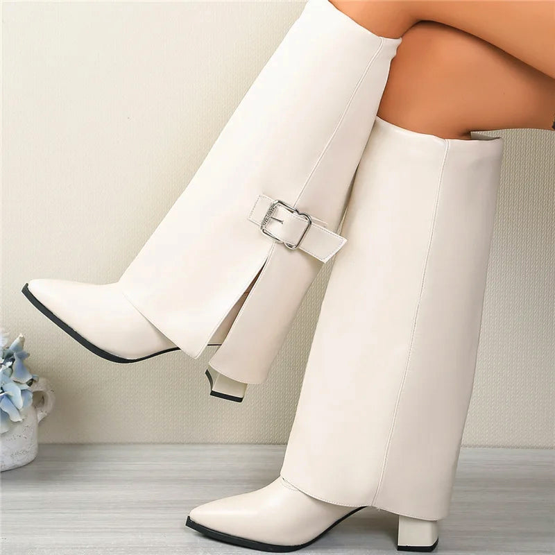 Women__ Foldover Knee Boots with Buckle Detail