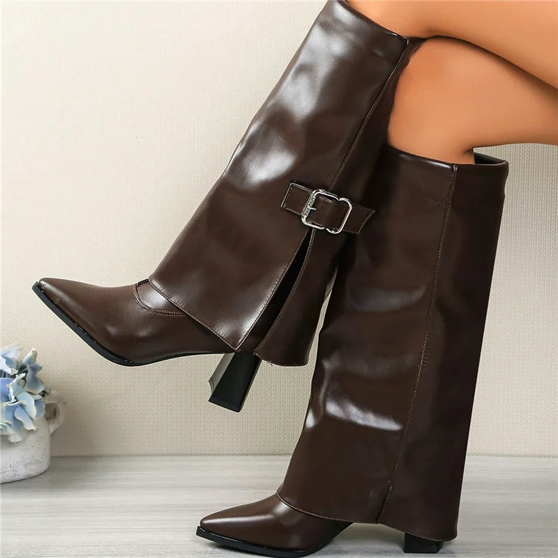 Women__ Foldover Knee Boots with Buckle Detail