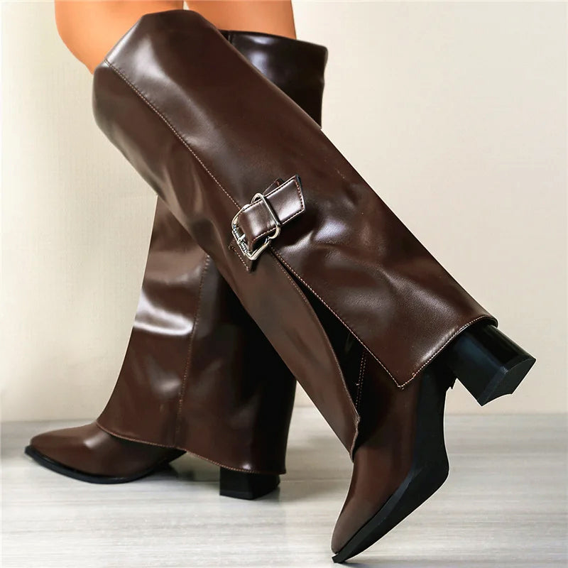 Women__ Foldover Knee Boots with Buckle Detail