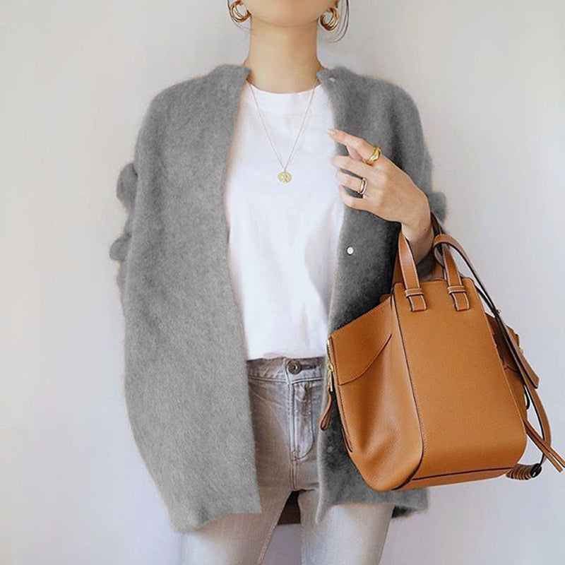 Women__ Fuzzy Knit Open Front Cardigan with Relaxed Silhouette