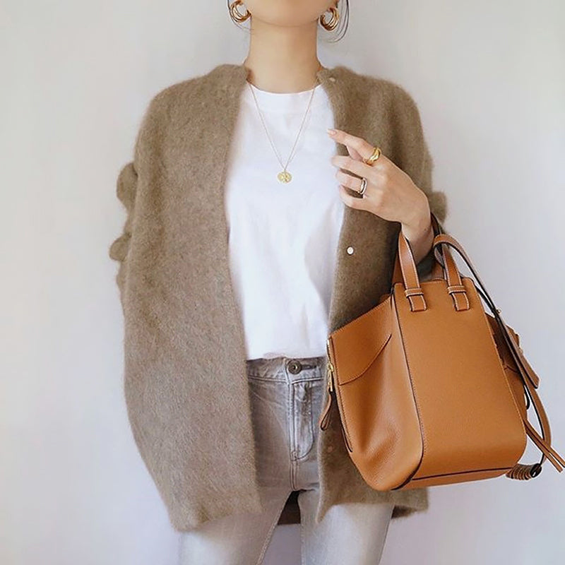 Women__ Fuzzy Knit Open Front Cardigan with Relaxed Silhouette